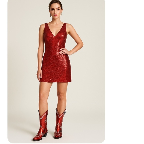 Embroidered Cowgirl Boots For Women Red Metallic Faux Leather Ankle Booties - Picture 1 of 8